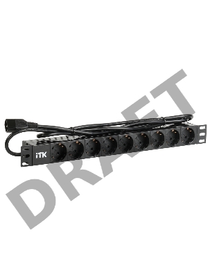 Блок ITK PDU 9 розеток DIN49440 (нем. cтанд.) 1U, шнур 2м вилка DIN49441 (нем. станд.), профиль из ПВХ, черный