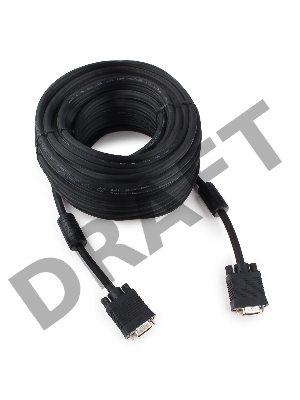Кабель Gembird/Cablexpert CC-PPVGA-20M-B, Кабель VGA Premium , 15M/15M, 20м, черный, тройной экран,феррит.кольца
