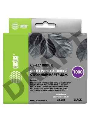Картридж струйный Cactus CS-LC1000BK черный для Brother DCP 130C/ 330С, MFC-240C/ 5460CN (22,6ml)