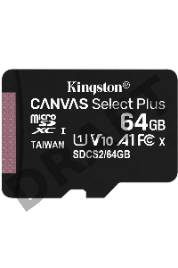 Флеш карта microSDHC 64GB microSDXC Class10 Kingston <SDCS2/64GBSP> Class10 UHS-I Canvas Select up to 100MB/s