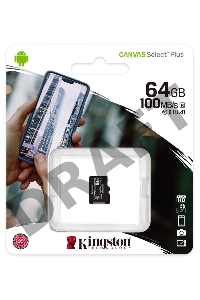 Флеш карта microSDHC 64GB microSDXC Class10 Kingston <SDCS2/64GBSP> Class10 UHS-I Canvas Select up to 100MB/s