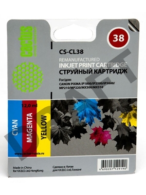 Картридж струйный Cactus CS-CL38 цветной для Canon PIXMA iP1800/iP2500/iP2600 MP210 (9ml)