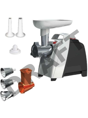 Мясорубка АКСИОН М61.03 Черно-серебристаяМакс.  мощность 2000 Вт Защита двигателя от перегрузки. Максимальная производительность – 3 кг/мин.  Приставка для набивки колбас (2шт.). Приставка кеббе. Приставка-овощерезка АМ11.03-4 (4 барабана).  Лоток. 3 реше