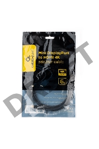 Кабель Cablexpert mDP-HDMI, 20M/19M, 1.8м, черный, позол.разъемы, пакет (CC-mDP-HDMI-6)