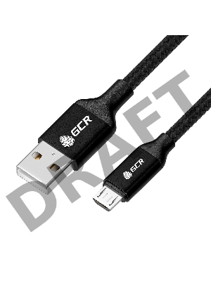Кабель GCR QC 1.0m MicroUSB, быстрая зарядка, черный нейлон, AL корпус черный, черный ПВХ, 28/24 AWG, GCR-52475