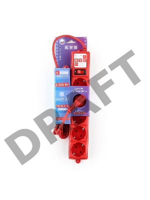 Фильтр-удл. Power Cube PC 3м 5р, красн. 10А/2,2кВт