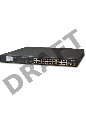 GSW-2620VHP неуправляемый коммутатор с LCD PoE мниторингом 24-Port 10/100/1000T 802.3at PoE + 2-Port 1000SX SFP Gigabit Switch with LCD PoE Monitor (300W PoE Budget, Standard/VLAN/Extend mode)
