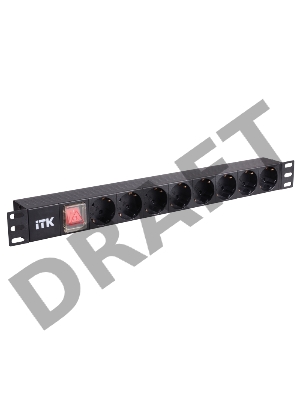 Блок розеток 8 розеток нем. стандарт, с LED выключателем,1U, без шнура, вх. C14, алюминиевый профиль PDU 8 розеток нем. стандарт, с LED выключателем,1U, без шнура, вх. C14, алюминиевый профиль