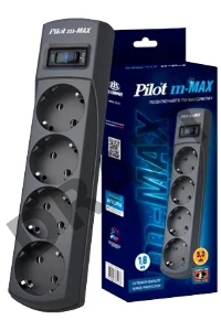 Сетевой фильтр ZIS (Pilot) m Max 4 розетки (евро с заземлением), 15А/3.3кВа, автомат, 1.8 м, серый графит Surge protector Pilot m Max 4 euro outlets, 15А/3.3кВа, 1.8m