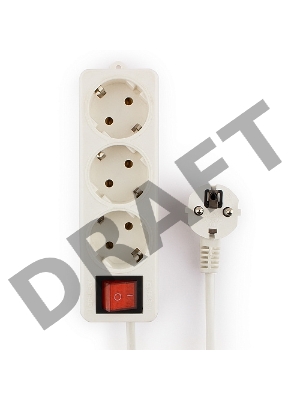 Сетевые фильтры Gembird Удлинитель Гарнизон EL-NB-G3-W-5, 3 евророзетки с выключателем и заземлением, допустимый ток 10А, длина 5м