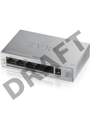 Коммутатор Zyxel GS1005HP Switch PoE +, 5xGE (4xPoE +), desktop, metal, silent, PoE budget 60 W