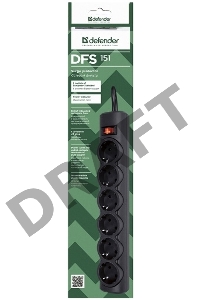 Сетевой фильтр Defender Фильтр DFS 151 1.8 m, 6 розеток, черный 99494