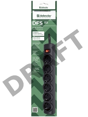 Сетевой фильтр Defender Фильтр DFS 151 1.8 m, 6 розеток, черный 99494