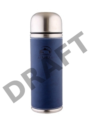 Арктика, 108-1000 синий, Термос, узкое горло 1,0л + кнопка Узкое горло, 1л, с КНОПКОЙ, в КОЖЕ,  холод/тепло 30ч. Черный.