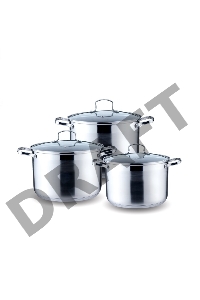 Набор посуды KELLI KL-4217 6 пред.(Кастрюля с жаропрочной стекл. крышкой 5л. Кастрюля с жаропрочной стекл. крышкой 6.6л. Кастрюля с жаропрочной стекл. крышкой 8л. Высококачественная нерж. сталь 18/10. 5-ти слойное капсульное дно.)    