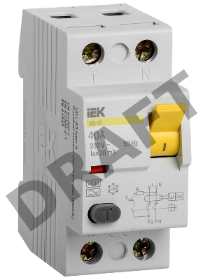 Выключатель дифференциального тока (УЗО) 2п 40А 30мА тип AC ВД1-63 ИЭК MDV10-2-040-030