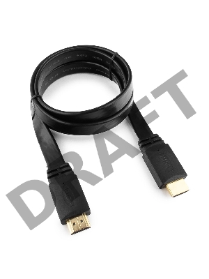 Кабель HDMI Gembird/Cablexpert , 1м, v1.4, 19M/19M, плоский кабель, черный, позол.разъемы, экран (CC-HDMI4F-1M)