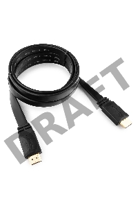 Кабель HDMI Gembird/Cablexpert , 1.8м, v1.4, 19M/19M, плоский кабель, черный, позол.разъемы, экран(CC-HDMI4F-6)