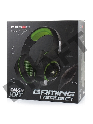 Гарнитура CROWN CMGH-101T Black&green (Подключение jack 3.5мм 4pin+ адаптер 2*jack spk+mic,Частотныи? диапазон: 20Гц-20,000 Гц ,Кабель 2.1м,Размер D 250мм, регулировка громкости, микрофон на ножке)