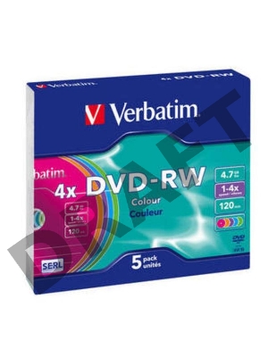 Диск DVD-RW Verbatim 4.7Gb 4x Slim case (5шт) Color (43563)