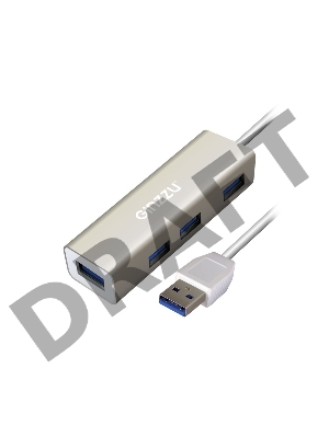 Концентратор Ginzzu GR-517UB 4-х портовый USB 3.0 индикатор питания, встроенный интерфейсный кабель - 20 см, алюминиевый корпус, серебристый