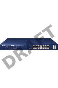 PLANET GSW-1820HP 16-Port 10/100/1000T 802.3at PoE + 2-Port 1000X SFP Ethernet Switch (240W PoE Budget, Standard/VLAN/Extend mode)