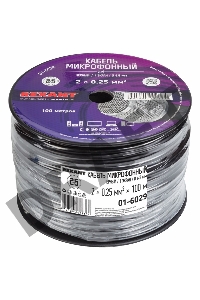 Кабель микрофонный REXANT 2х0,25 мм², ø 6,8 мм, черный, бухта 100 м