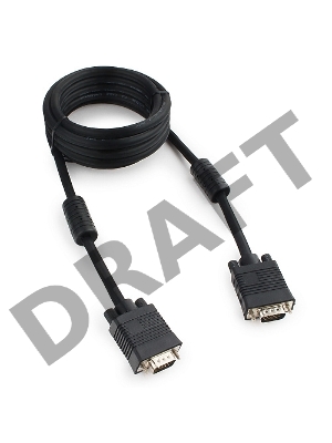 Кабель VGA Premium Cablexpert CC-PPVGA-10-B, 15M/15M, 3.0м, черный, тройной экран, феррит.кольца, пакет