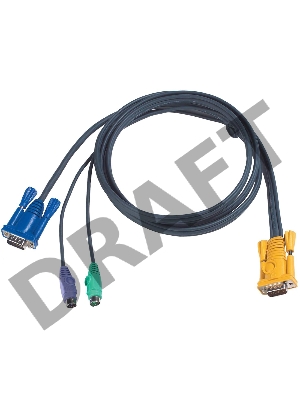 Кабель ATEN KVM Cable 2L-5206P -Кабель для KVM: 2*PS/2(m)+DB15(m) (PC) -на- SPHD15(m) (KVM), 6м