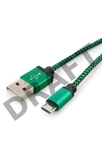 Кабель Gembird  USB 2.0 Cablexpert CC-mUSB2gn1m, AM/microBM 5P, 1м, нейлоновая оплетка, алюминиевые разъемы, зеленый, пакет