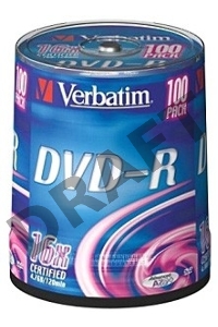 Диск DVD-R Verbatim 4.7Gb 16x Cake Box (100шт) (43549)