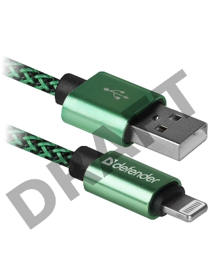 Кабель DEFENDER LIGHTNING TO USB2 1M GREEN ACH01-03T 87810