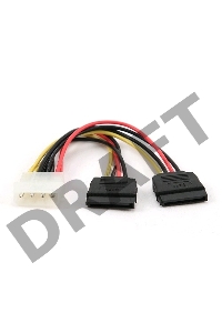 Кабель Cablexpert Кабель питания SATA CC-SATA-PSY-0.3M, 30см, molex 4pin/2x sata15pin, на 2 устр., пакет