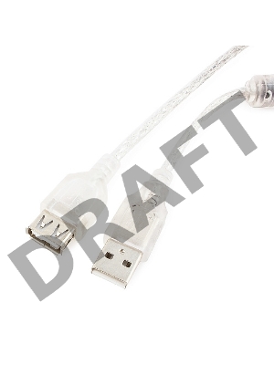 Кабель удлинитель USB2.0 Pro Cablexpert CCF-USB2-AMAF-TR-0.75M, AM/AF, 0,75м, экран, 2феррит.кольца, прозрачный, пакет