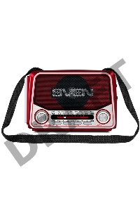 Радиоприемник АС SVEN SRP-525, красный (3 Вт, FM/AM/SW, USB, microSD, фонарь, встроенный аккумулятор)