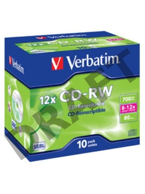 Диск CD-RW Verbatim 700Mb 12x Jewel case (10шт) (43148)