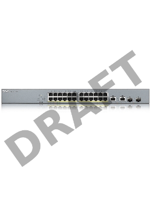 Коммутатор Zyxel GS1350-26HP, 24xGE PoE+, 2xCombo (SFP/RJ-45), бюджет PoE 375 Вт, дальность передачи питания до 250 м, автоперезагрузка PoE-портов, повышенная защита от перенапряжений и электростатических разряд