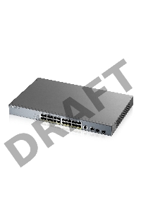 Коммутатор Zyxel GS1350-26HP, 24xGE PoE+, 2xCombo (SFP/RJ-45), бюджет PoE 375 Вт, дальность передачи питания до 250 м, автоперезагрузка PoE-портов, повышенная защита от перенапряжений и электростатических разряд