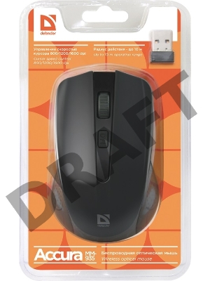 Мышь Defender Accura MM-935 Black USB {Беспроводная оптическая мышь, 4 кнопки,800-1600 dpi} 52935