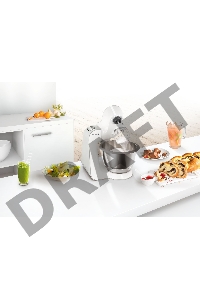 Кухонный комбайн BOSCH  MUM58243, 1000Вт, цвет: белый/серебристый, корпус пластик, чаша нерж.ст. 3,9 л, 7 скор+импульс. Комплектация:  2 венчика, крюк для теста, блендер пластик 1,25л, универсальная резка с 3 дисками, пресс для цитрусовых, дополнительная 