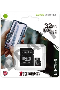 Флеш карта microSDHC 32GB  Class10 Kingston <SDCS2/32GB> Class10 UHS-I Canvas Select up to 100MB/s с адапт.
