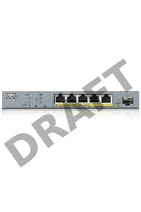 Коммутатор Zyxel GS1350-6HP, 4xGE PoE+, 1xGE PoE++ (802.3bt), 1xSFP, бюджет PoE 60 Вт, дальность передачи питания до 250 м, автоперезагрузка PoE-портов, повышенная защита от перенапряжений и электростатических р