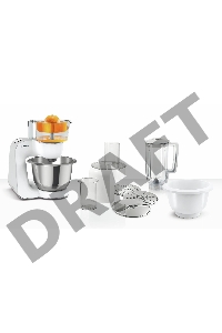 Кухонный комбайн BOSCH  MUM58243, 1000Вт, цвет: белый/серебристый, корпус пластик, чаша нерж.ст. 3,9 л, 7 скор+импульс. Комплектация:  2 венчика, крюк для теста, блендер пластик 1,25л, универсальная резка с 3 дисками, пресс для цитрусовых, дополнительная 