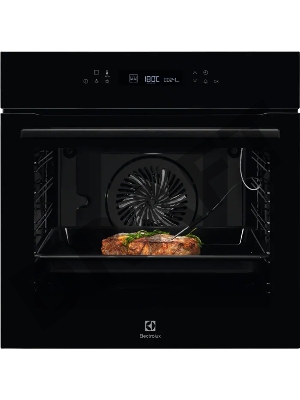 Встраиваемая электрическая духовка ELECTROLUX с конвекцией, объем 72 л, 11 режимов, 9 автопрограмм, очистка пиролитическая, 4 стекла в дверце, направляющие проволочные + телескопические (1 уровень), термощуп, сенсорное управление