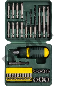 Набор KRAFTOOL Отвертка реверсивная с битами и торцевыми головками и сверлами, 43 предмета 25556-H43