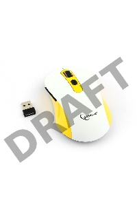 Мышь беспров. Gembird MUSW-221-Y, белый/жёлтый, 5кн.+колесо-кнопка, 800/1200/1600DPI, 2.4ГГц