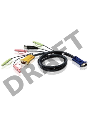 Кабель ATEN KVM Cable 2L-5305U Кабель для KVM: USB(Am)+DB15(m)+2*Audio (PC) -на- SPHD15(m)+2*Audio (KVM), 5м