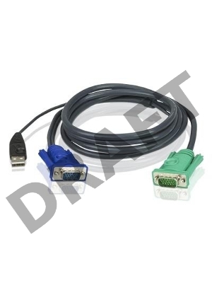 Шнур, мон+клав+мышь USB ATEN, SPHD15=>HD DB15+USB A-Тип, Male-2xMale,  8+4 проводов, опрессованный, 3 метр., черный, (2L-5203U)