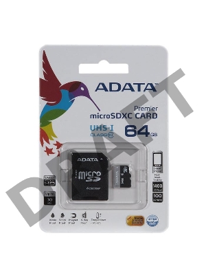 Флеш карта microSDXC 64GB ADATA  UHS-1 CL10 (AUSDX64GUICL10-RA1) + SD adaptor