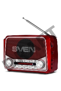 Радиоприемник АС SVEN SRP-525, красный (3 Вт, FM/AM/SW, USB, microSD, фонарь, встроенный аккумулятор)